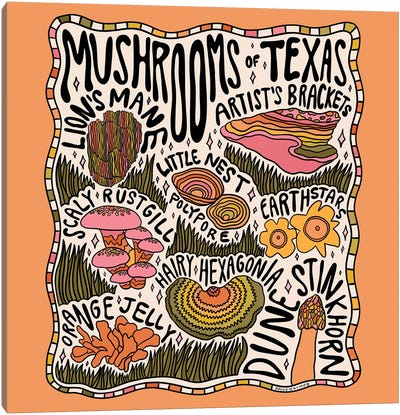 Mushrooms Of Texas Canvas Art Print - Doodle By Meg
