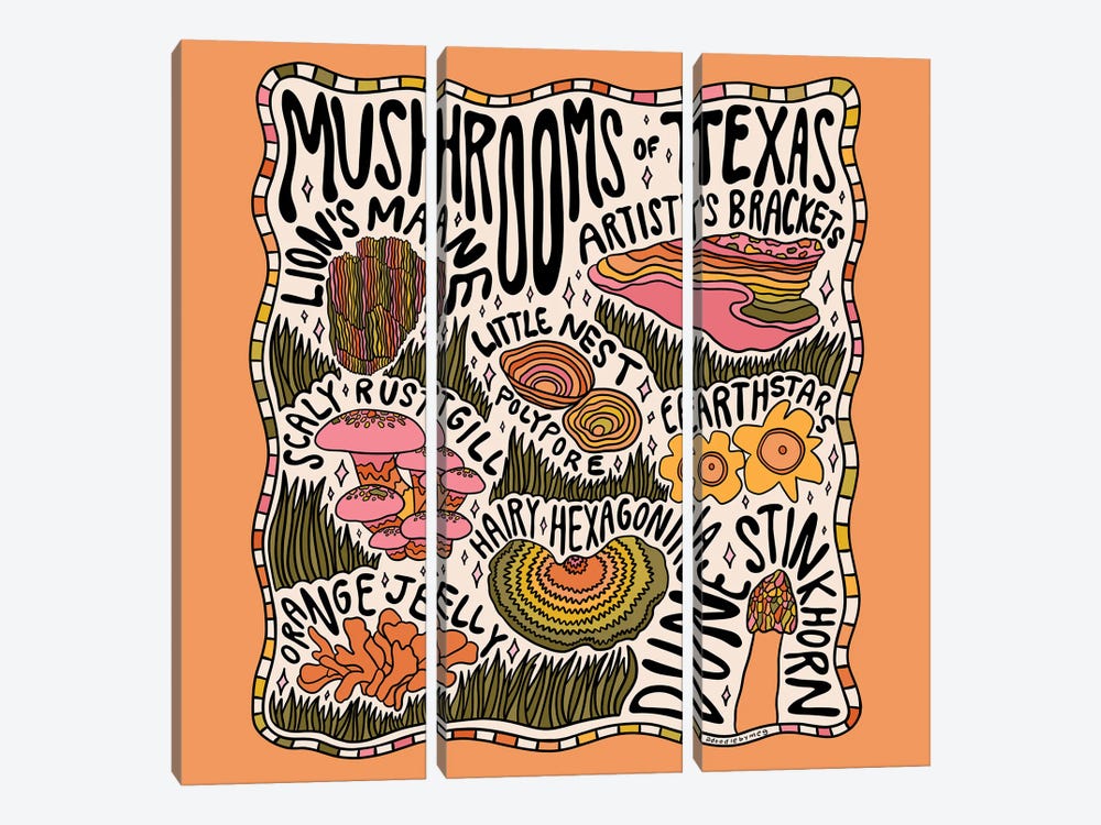 Mushrooms Of Texas by Doodle By Meg 3-piece Canvas Print