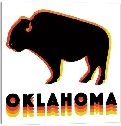 Retro Oklahoma Buffalo Canvas Art Print - Oklahoma Art