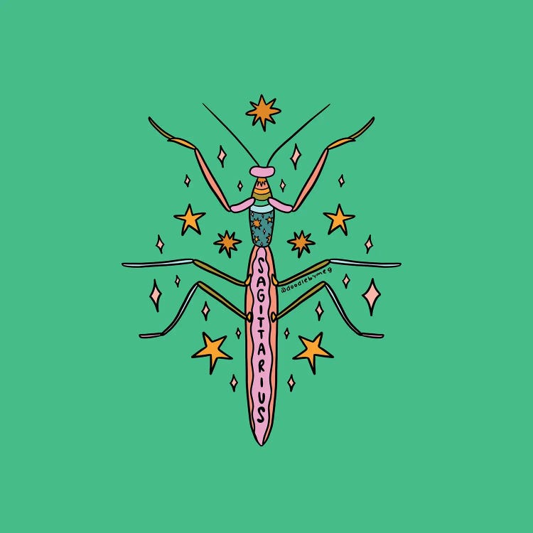 Sagittarius Praying Mantis by Doodle By Meg wall art