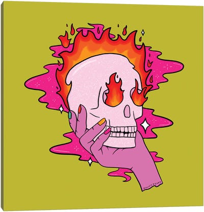Skull On Fire Canvas Art Print - Doodle By Meg