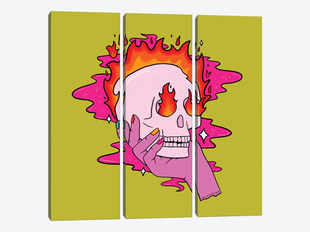 Skull On Fire by Doodle By Meg 3-piece Canvas Wall Art