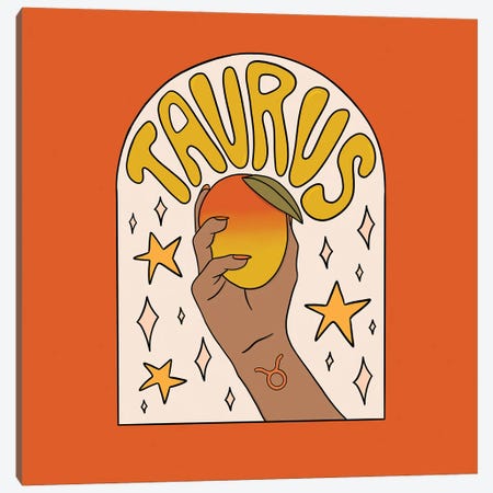 Taurus Mango Canvas Print #DDM178} by Doodle By Meg Canvas Wall Art