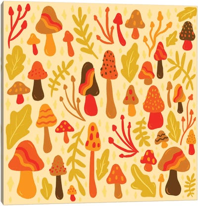 Spring Mushrooms Canvas Art Print - Doodle By Meg