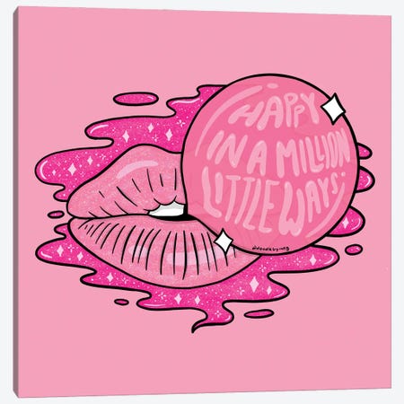 Bubble Gum Lips Canvas Print #DDM24} by Doodle By Meg Canvas Art