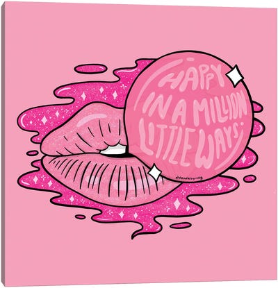 Bubble Gum Lips Canvas Art Print - Doodle By Meg