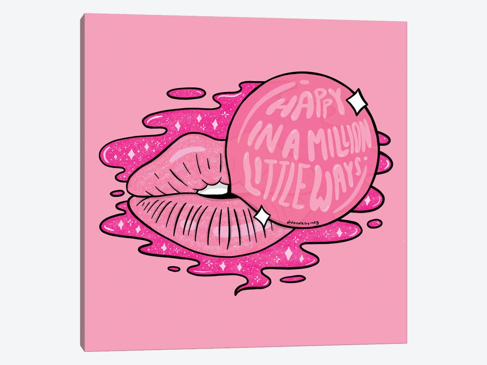 Bubble Gum Lips by Doodle By Meg 1-piece Canvas Artwork