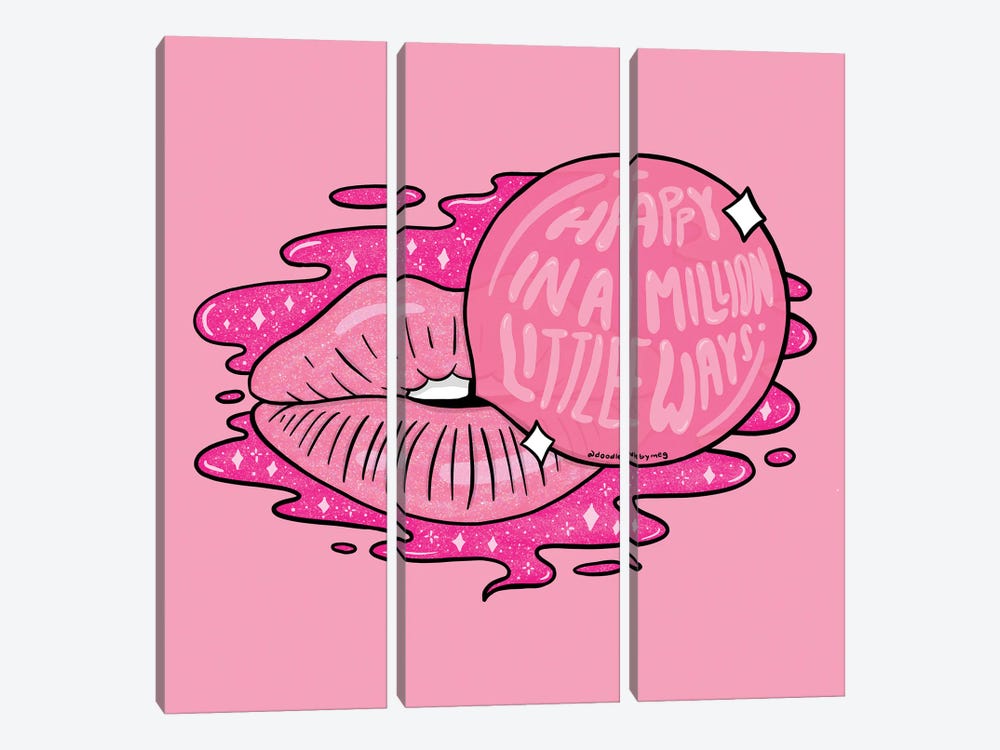 Bubble Gum Lips by Doodle By Meg 3-piece Canvas Art