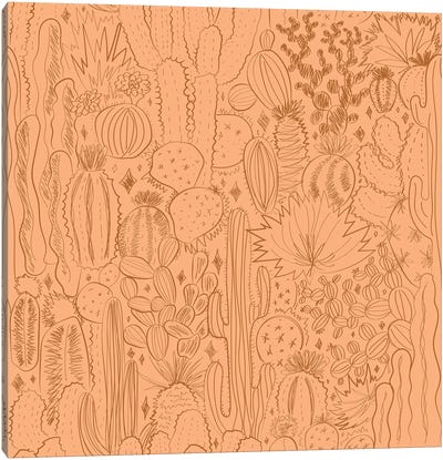 Cactus Scene In Orange Canvas Art Print - Natural Meets Mythical