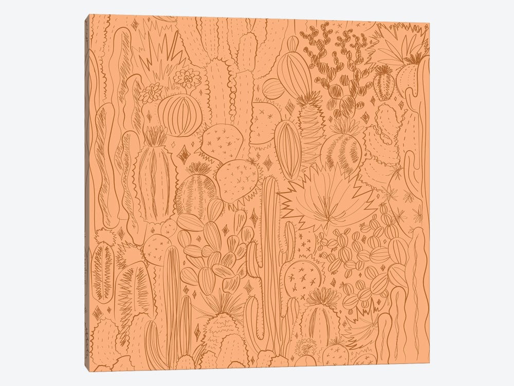 Cactus Scene In Orange by Doodle By Meg 1-piece Canvas Art Print