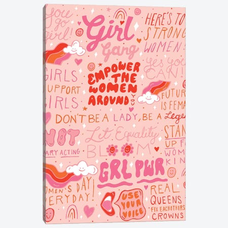 Girls Support Girls Canvas Print #DDM61} by Doodle By Meg Canvas Art Print