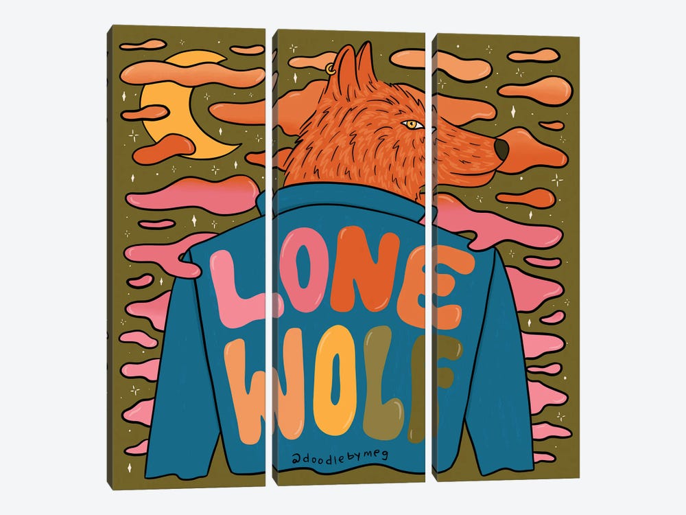 Lone Wolf by Doodle By Meg 3-piece Canvas Print