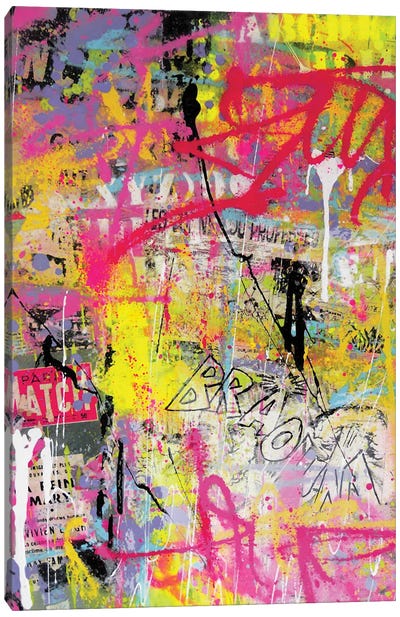 Pink Paint Graffiti Canvas Art Print - Large Colorful Accents