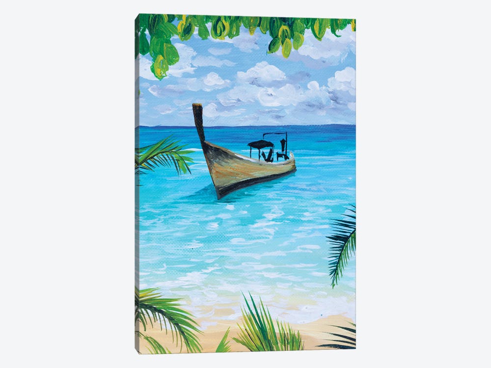 Boat On Palm Beach by Debasree Dey 1-piece Canvas Art Print