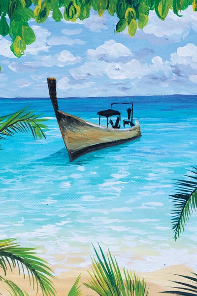 Debasree Dey: Boat On Palm Beach by Debasree Dey