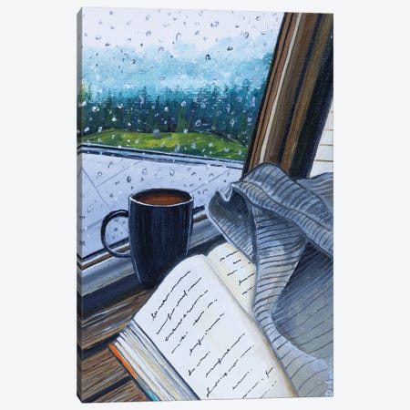 Book Coffee Rain Canvas Print #DDY11} by Debasree Dey Canvas Artwork