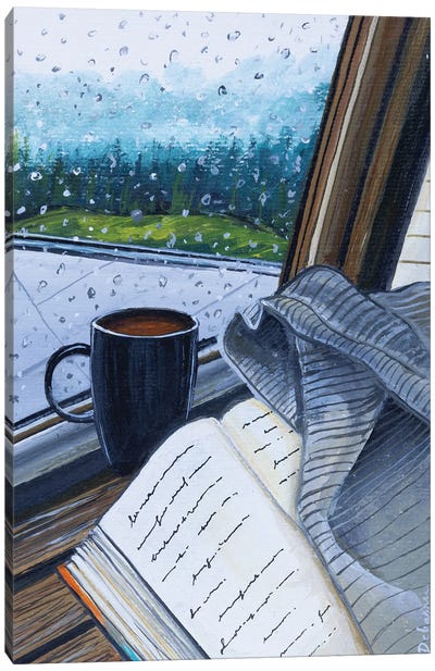 Book Coffee Rain Canvas Art Print - Reading Art
