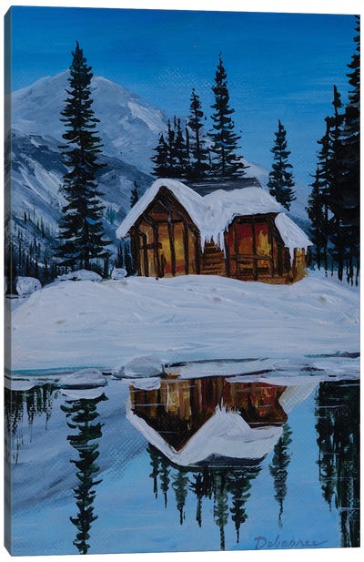 Cabin Reflection Canvas Art Print - Blue Art