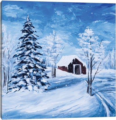 A Snowy Day Canvas Art Print - Blue Art