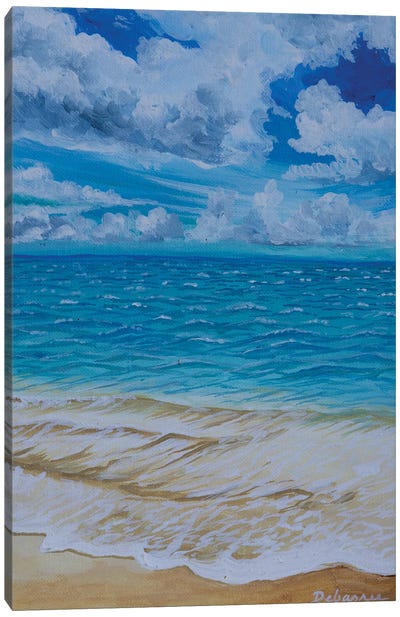 Floating Clouds On Beach Canvas Art Print - Blue Art
