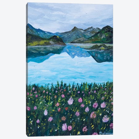 Flowers By The Lake Canvas Print #DDY22} by Debasree Dey Art Print
