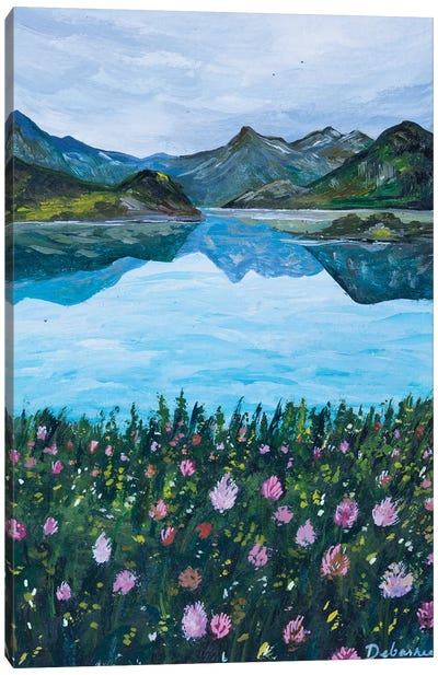 Flowers By The Lake Canvas Art Print - Debasree Dey