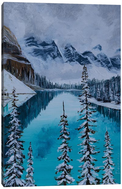 Snowy Pine Trees Canvas Art Print - Purple Art