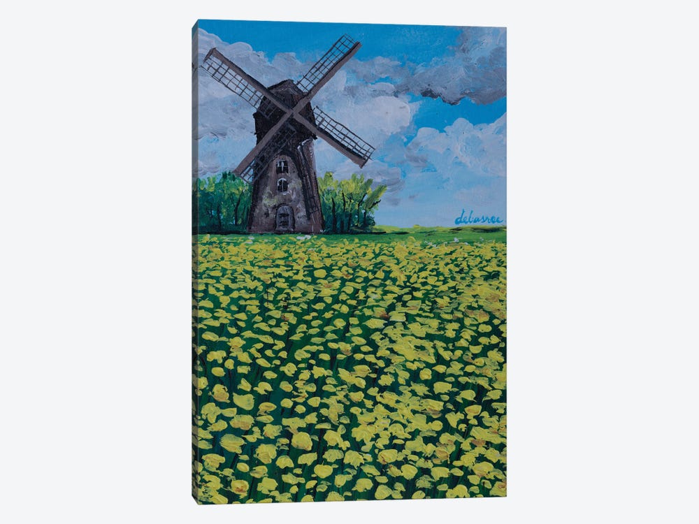 Towermill On Flower Field by Debasree Dey 1-piece Canvas Print