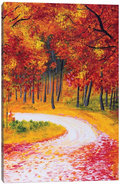 Autumn Forest Road Canvas Art Print - Debasree Dey
