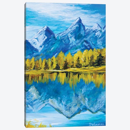 Autumn Trees And Mountains Canvas Print #DDY7} by Debasree Dey Art Print