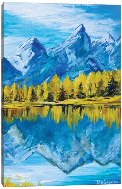 Autumn Trees And Mountains Canvas Art Print - Debasree Dey