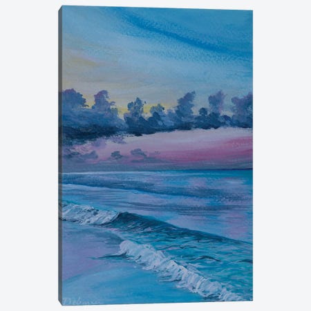 Blue Waves Pink Sunset Canvas Print #DDY9} by Debasree Dey Canvas Art