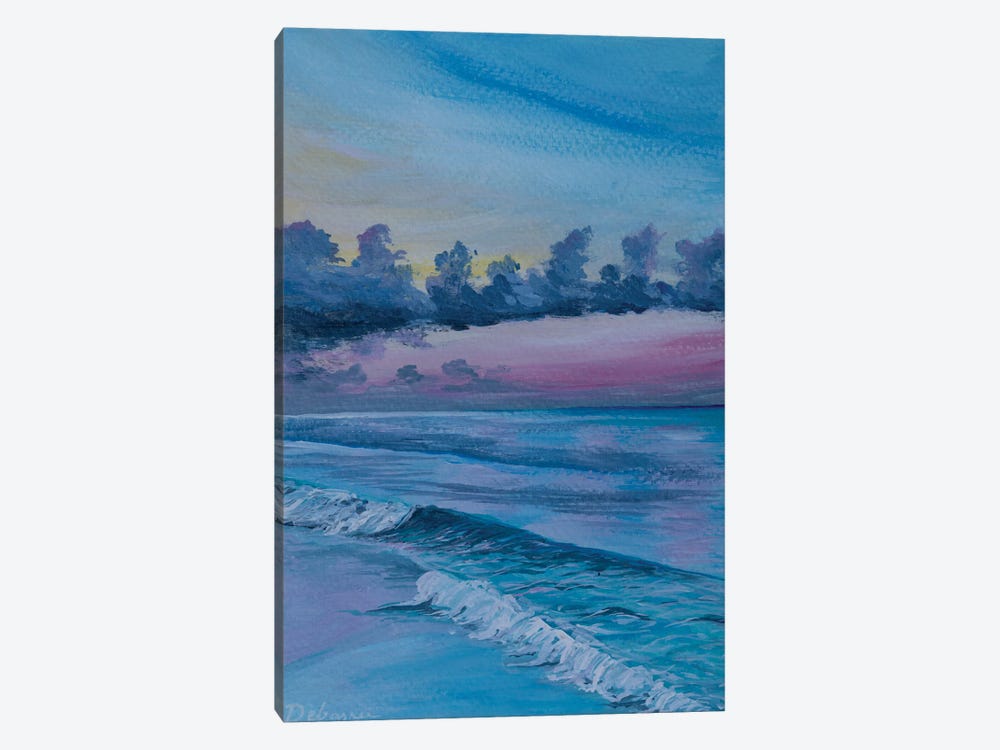 Blue Waves Pink Sunset by Debasree Dey 1-piece Canvas Art