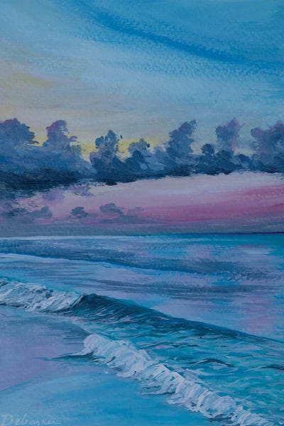 Debasree Dey: Blue Waves Pink Sunset by Debasree Dey
