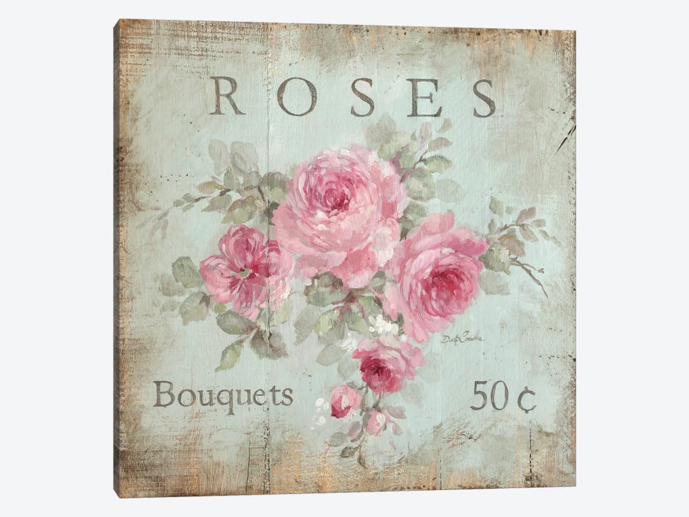 Vintage 1950s Rolled Canvas Paint By Number - Pink Rose Bouquet