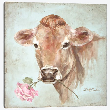 Cow With Rose Canvas Print #DEB13} by Debi Coules Canvas Wall Art
