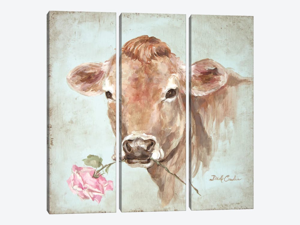 Cow With Rose by Debi Coules 3-piece Canvas Art