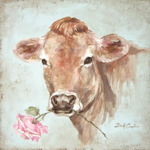 Modern Farmhouse Décor: Cow With Rose by Debi Coules