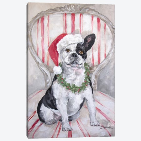 Frenchies Christmas} by Debi Coules Canvas Art Print