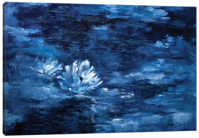 By the Moonlight Canvas Art Print - Black, White & Blue Art