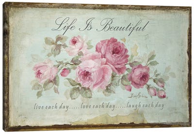 Life is Beautiful; Live, Love, Laugh Canvas Art Print - Motivational Typography