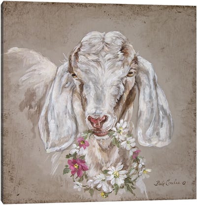 Goat With Wreath Canvas Art Print - Debi Coules