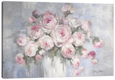 Peonies in White Vase Canvas Art Print - Flower Art