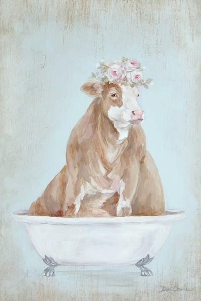 Cow In A Tub by Debi Coules metal wall art