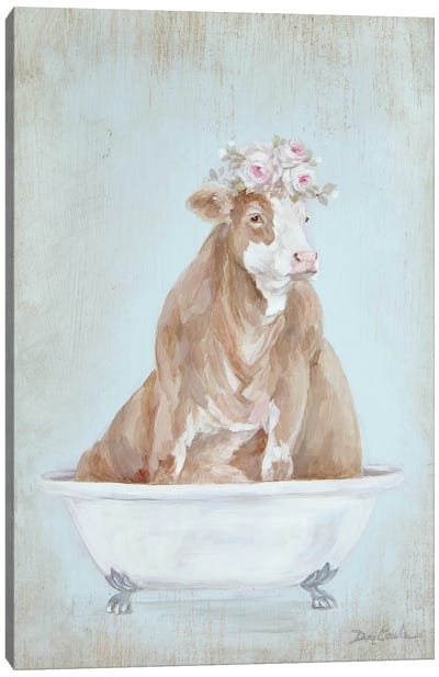 Cow In A Tub Canvas Art Print - Debi Coules