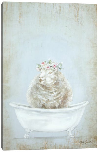 Sheep In A Tub Canvas Art Print - Debi Coules Farm Animals