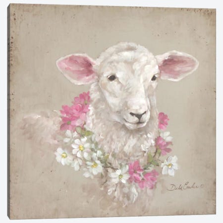 Sheep With Wreath Canvas Print #DEB17} by Debi Coules Art Print