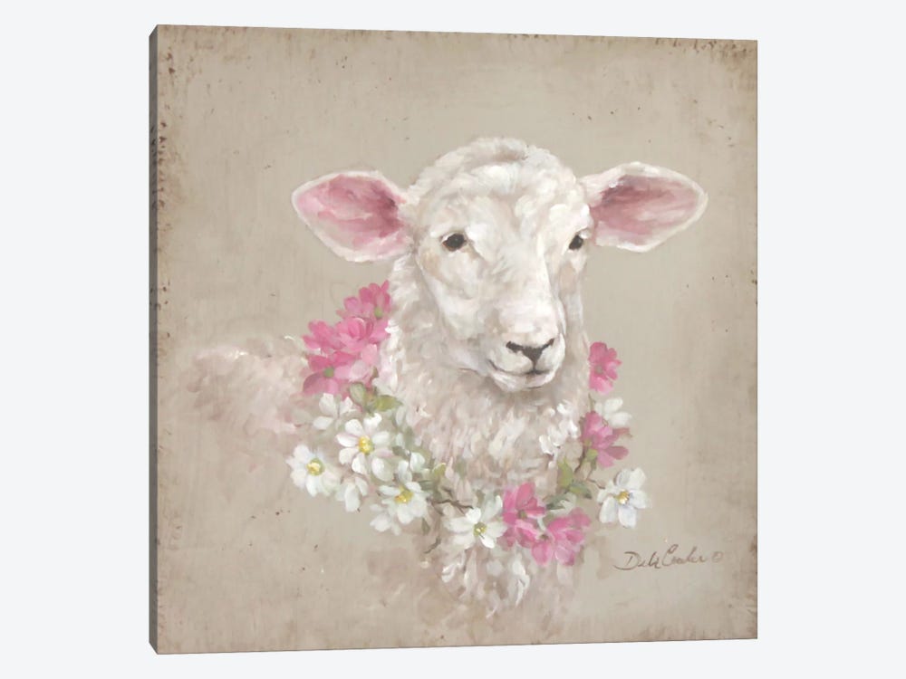Sheep With Wreath by Debi Coules 1-piece Canvas Wall Art