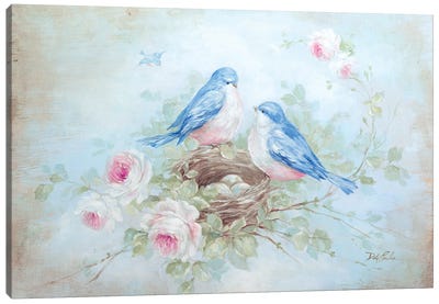Bluebird Spring Canvas Art Print - Bathroom Art
