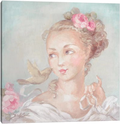French Lady With Bird Canvas Art Print